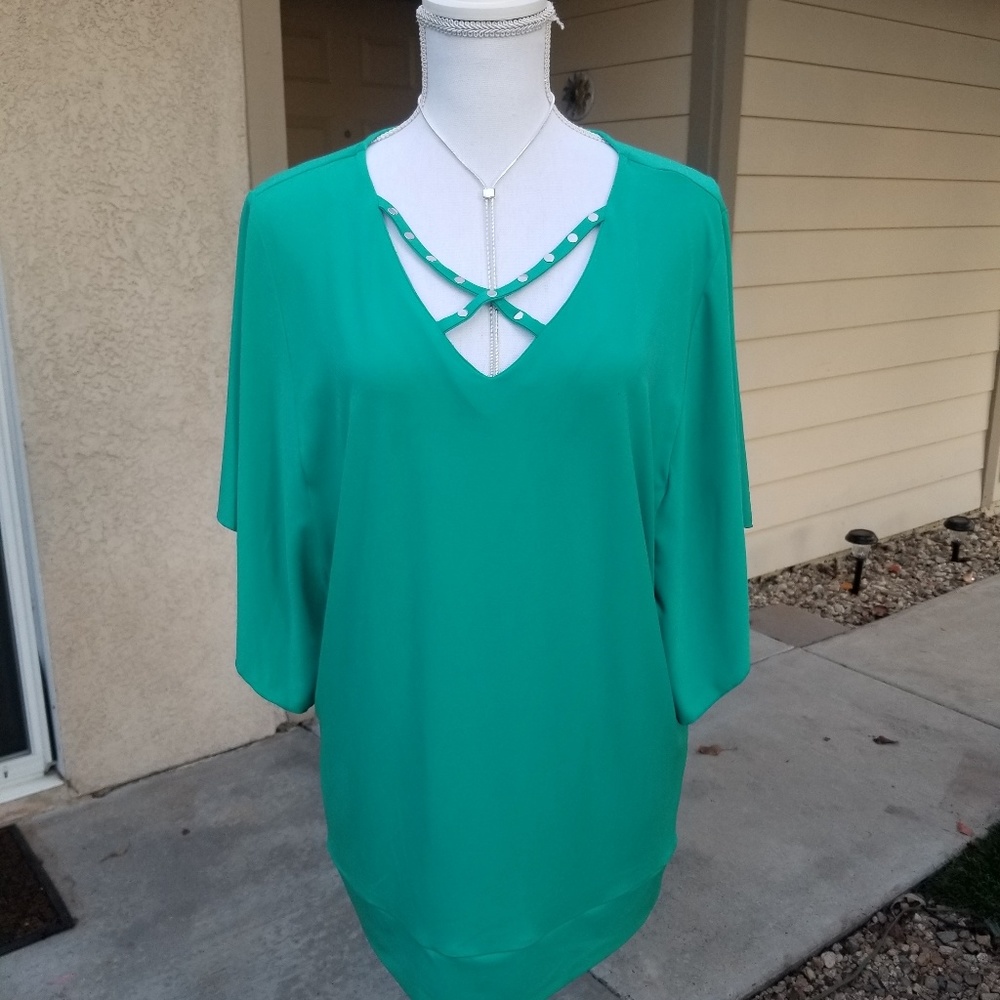 JM Collection Green Studded Criss Cross